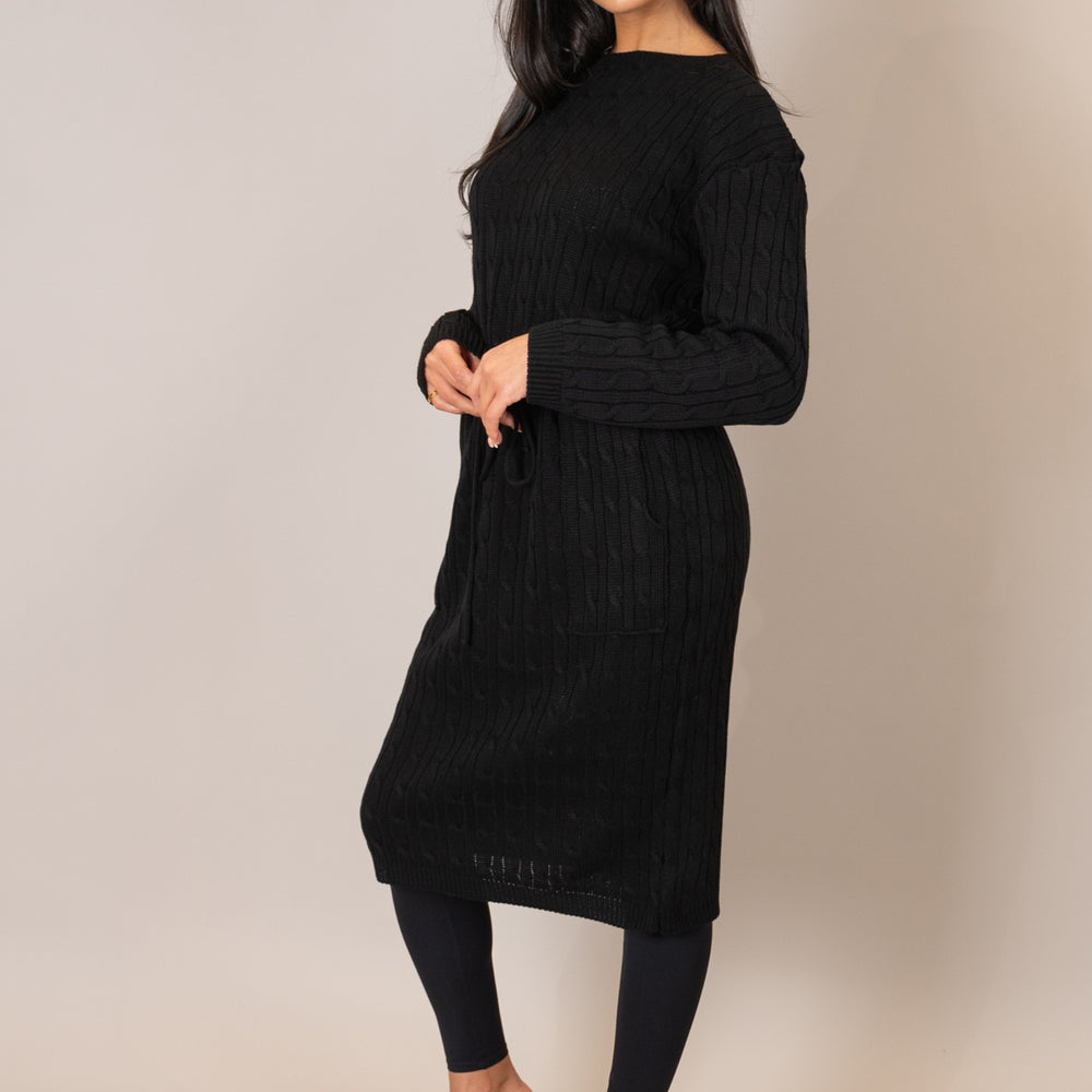 
                      
                        Black Drawstring Cable Knit Dress
                      
                    