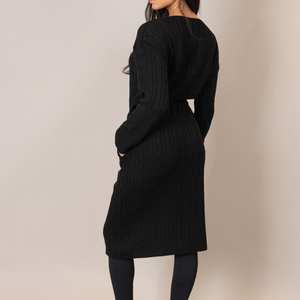 
                      
                        Black Drawstring Cable Knit Dress
                      
                    