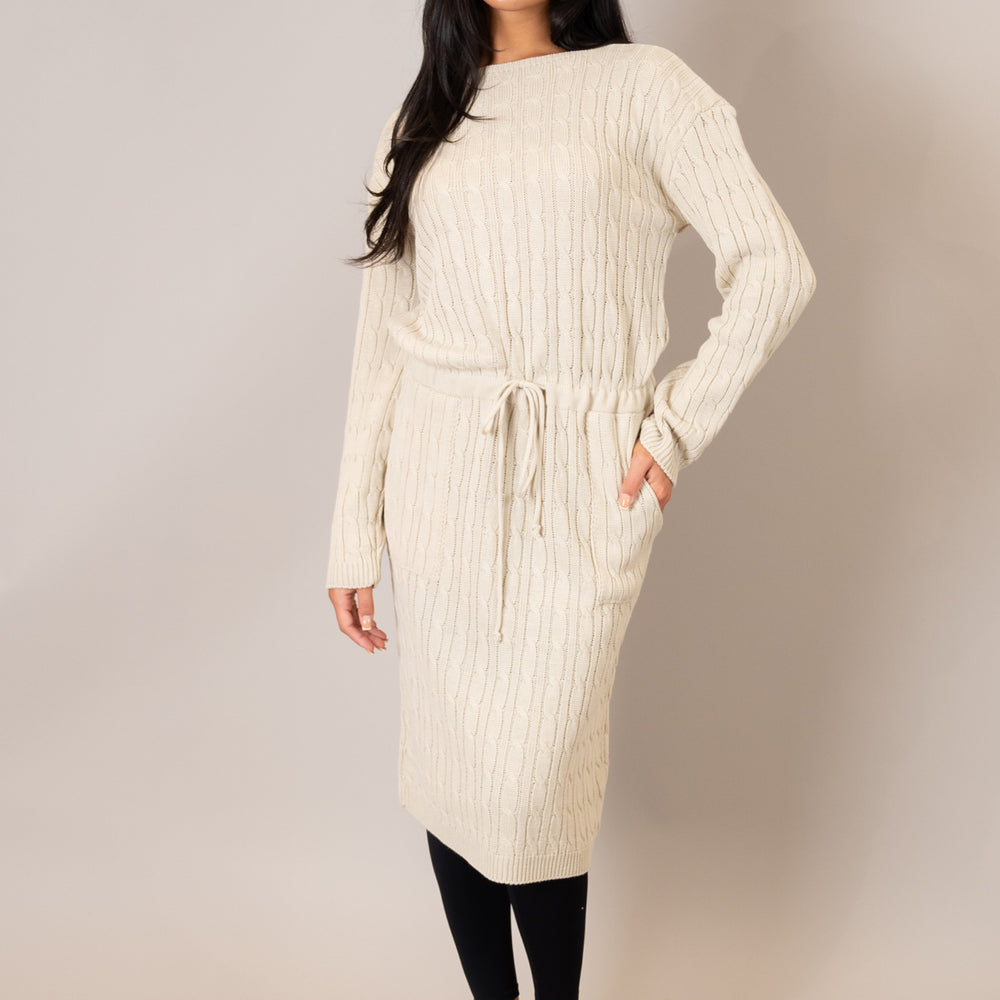 
                      
                        Stone Drawstring Cable Knit Dress
                      
                    