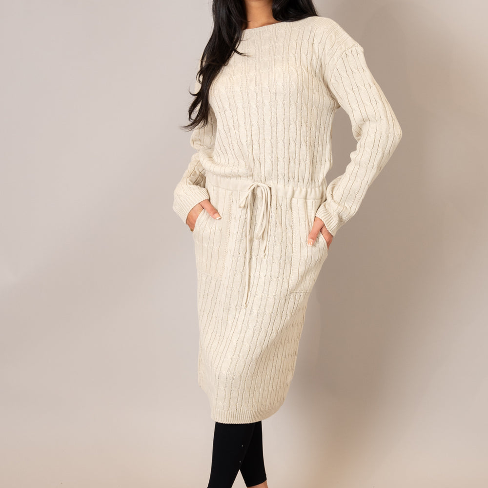 
                      
                        Stone Drawstring Cable Knit Dress
                      
                    