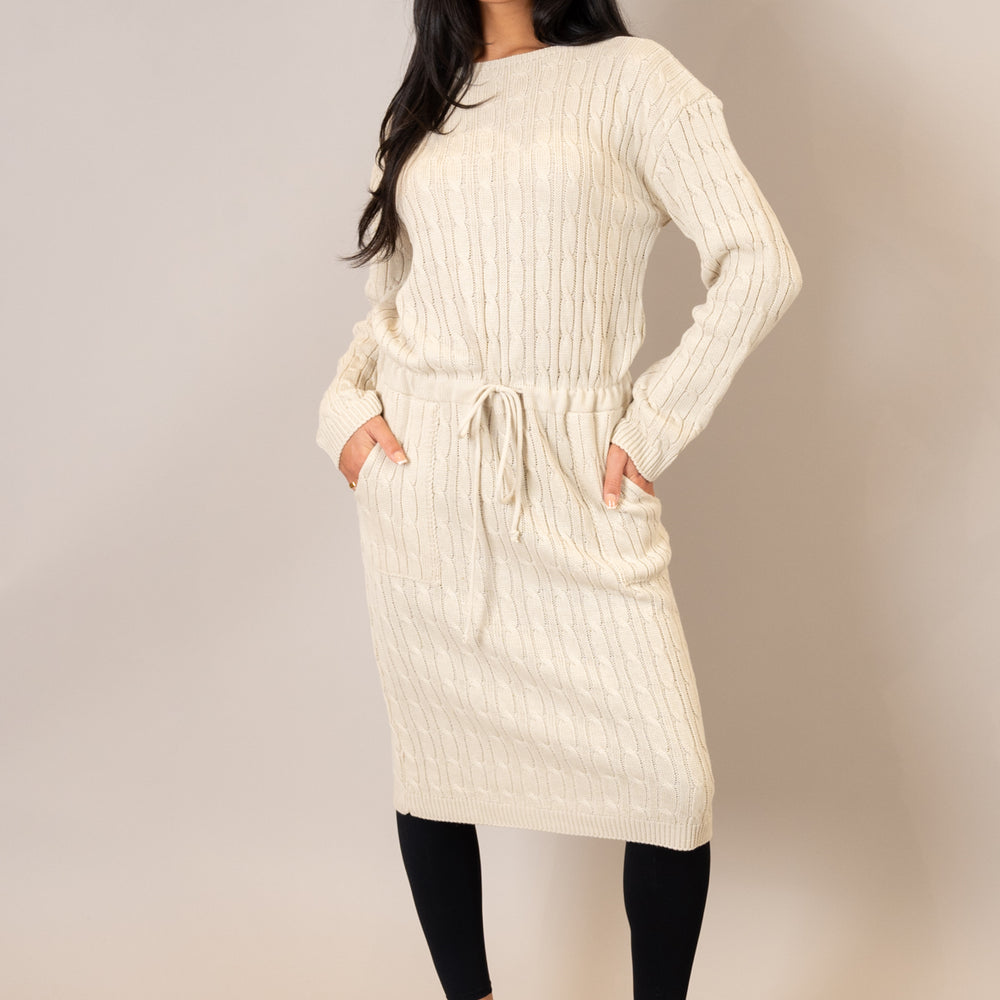 
                      
                        Stone Drawstring Cable Knit Dress
                      
                    