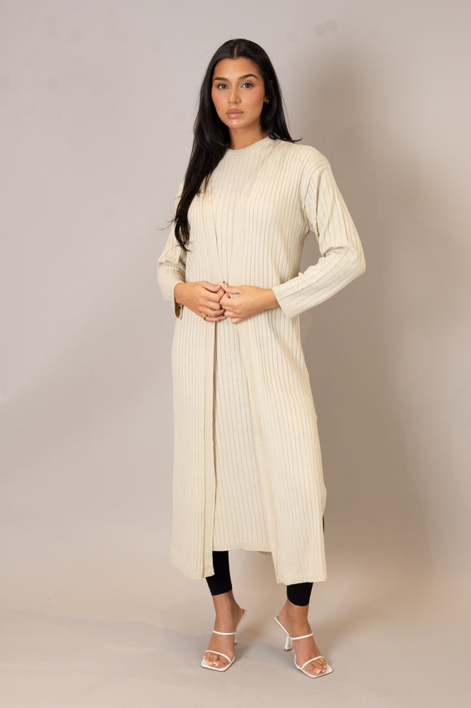 Stone Ribbed Knit Cardigan Co-Ord