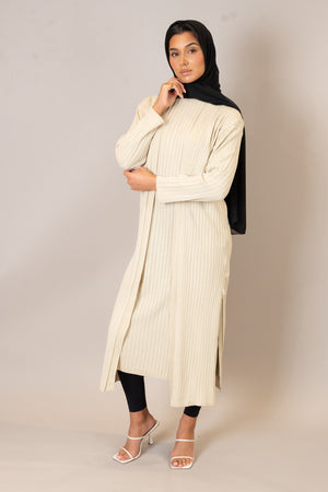 Stone Ribbed Knit Cardigan Co-Ord