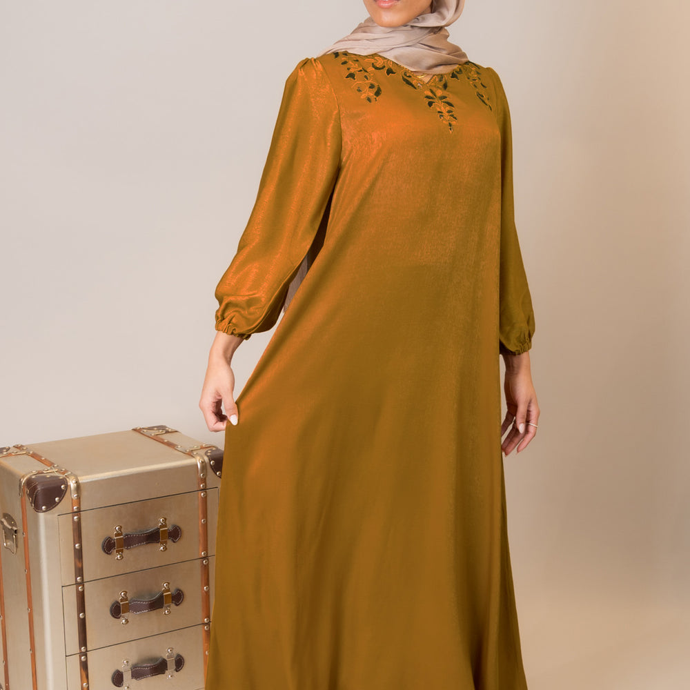 Mustard Luxury Embroidered Dress