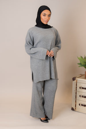 Grey Knitted Rib Co-ord Set