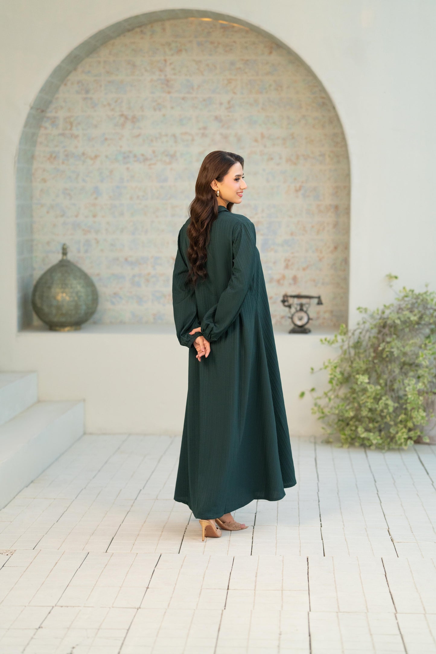 Textured Green Flow Dress – Aapas