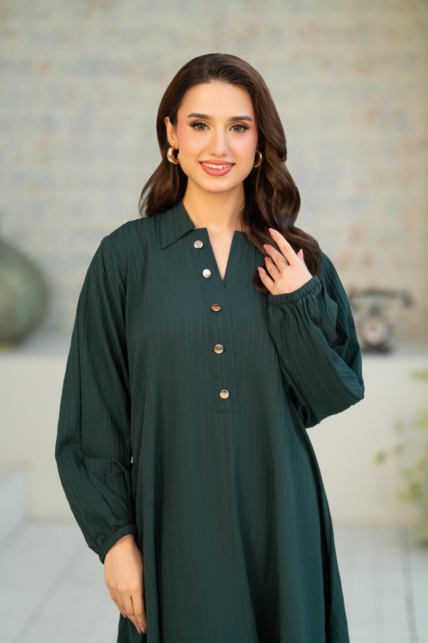 Textured Green Flow Dress