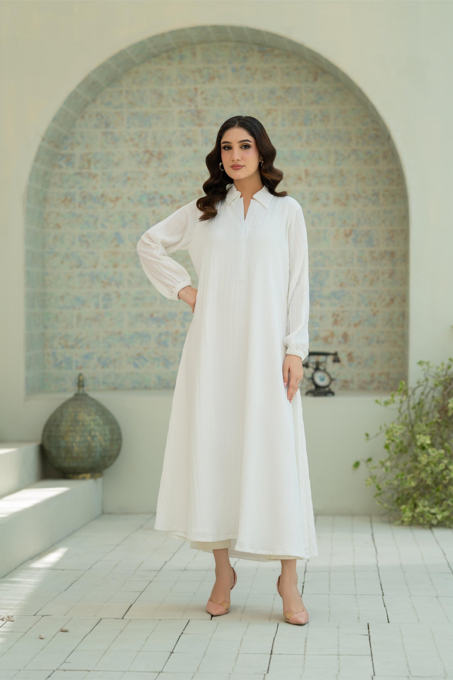 Textured White Flow Dress