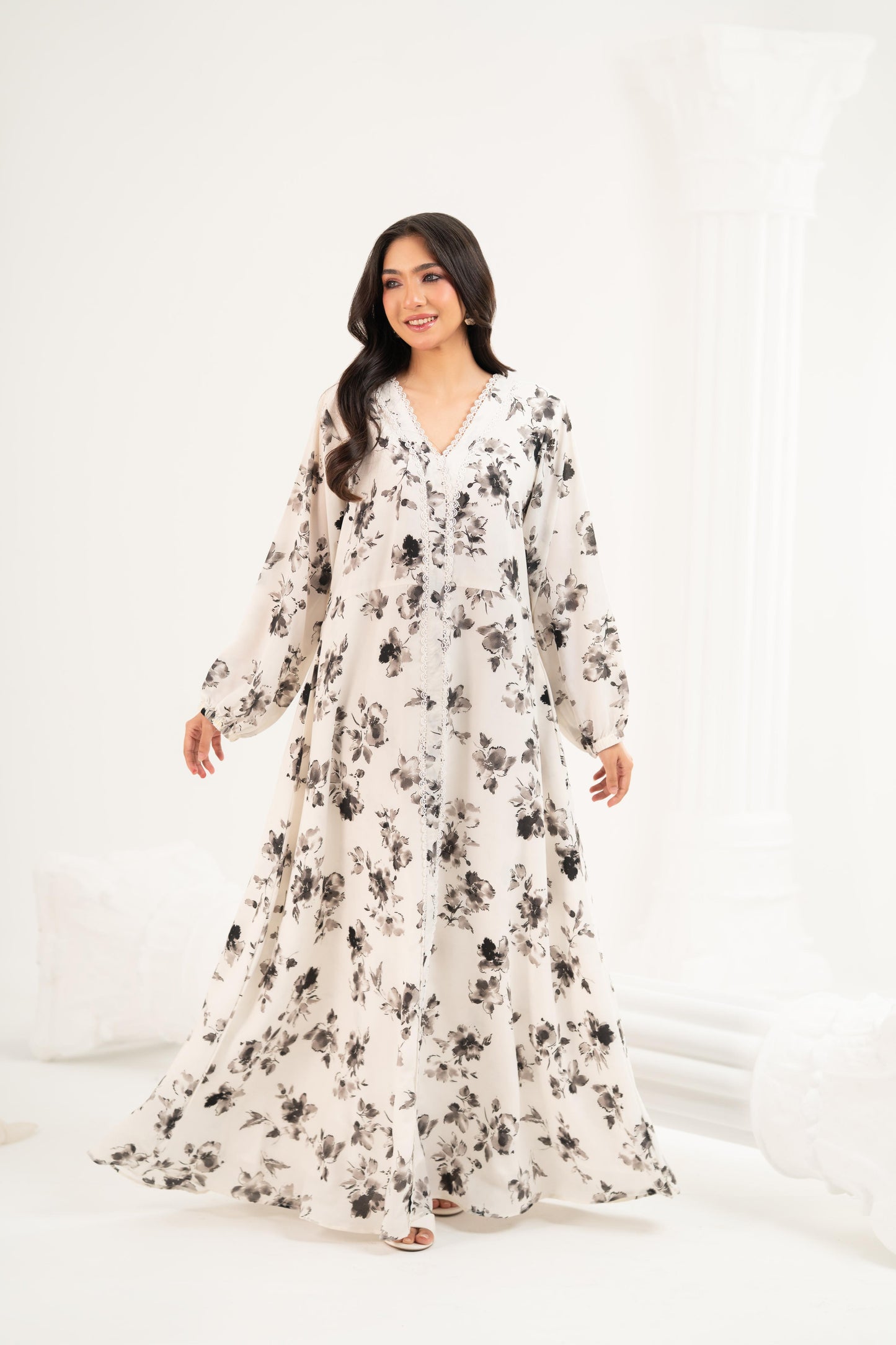 Monochrome Floral Maxi Dress