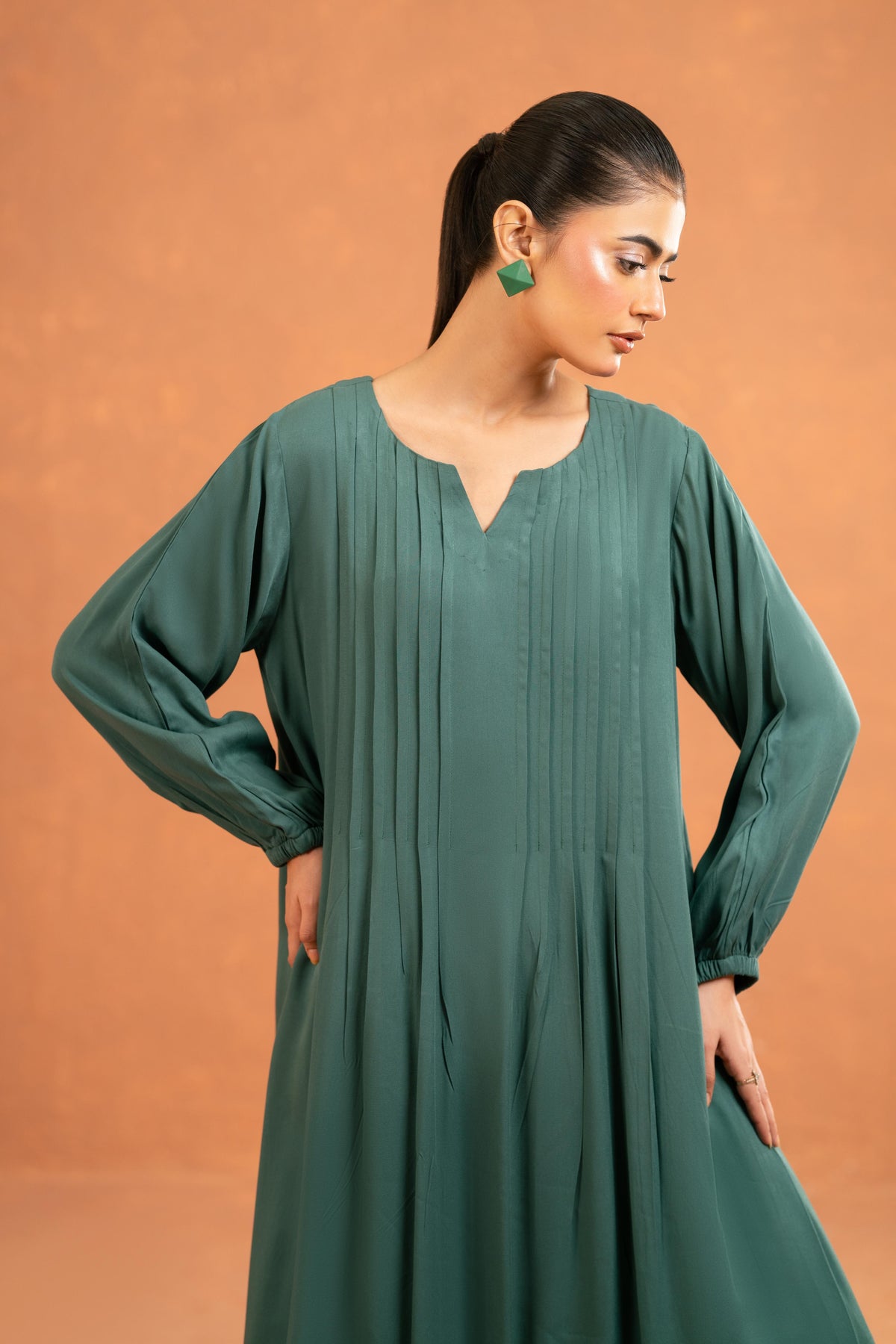 Teal Pleated Dress