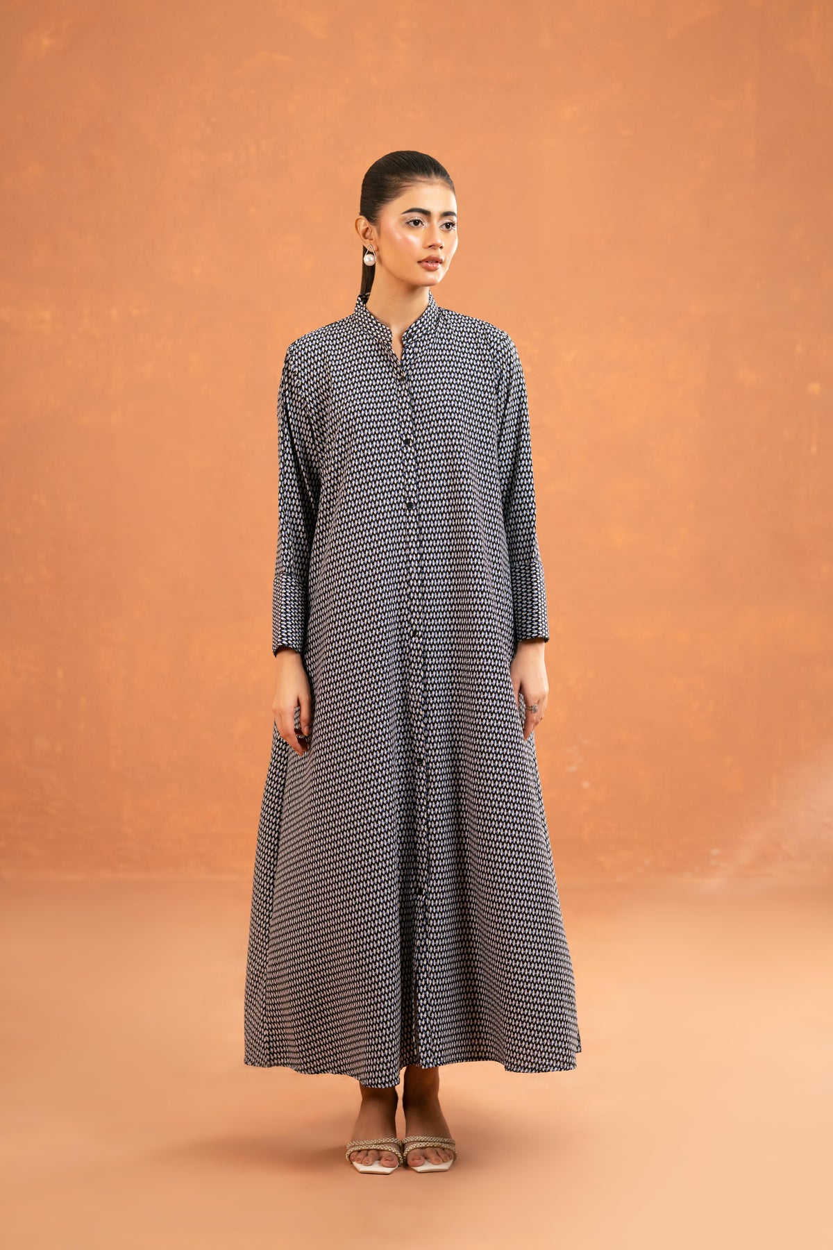 Print Navy Houndstooth Viscose Dress