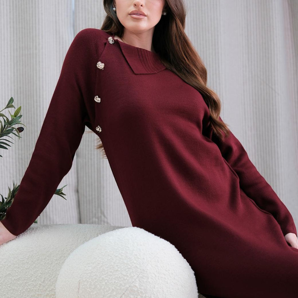 
                      
                        Mirren Burgundy Knit Dress
                      
                    