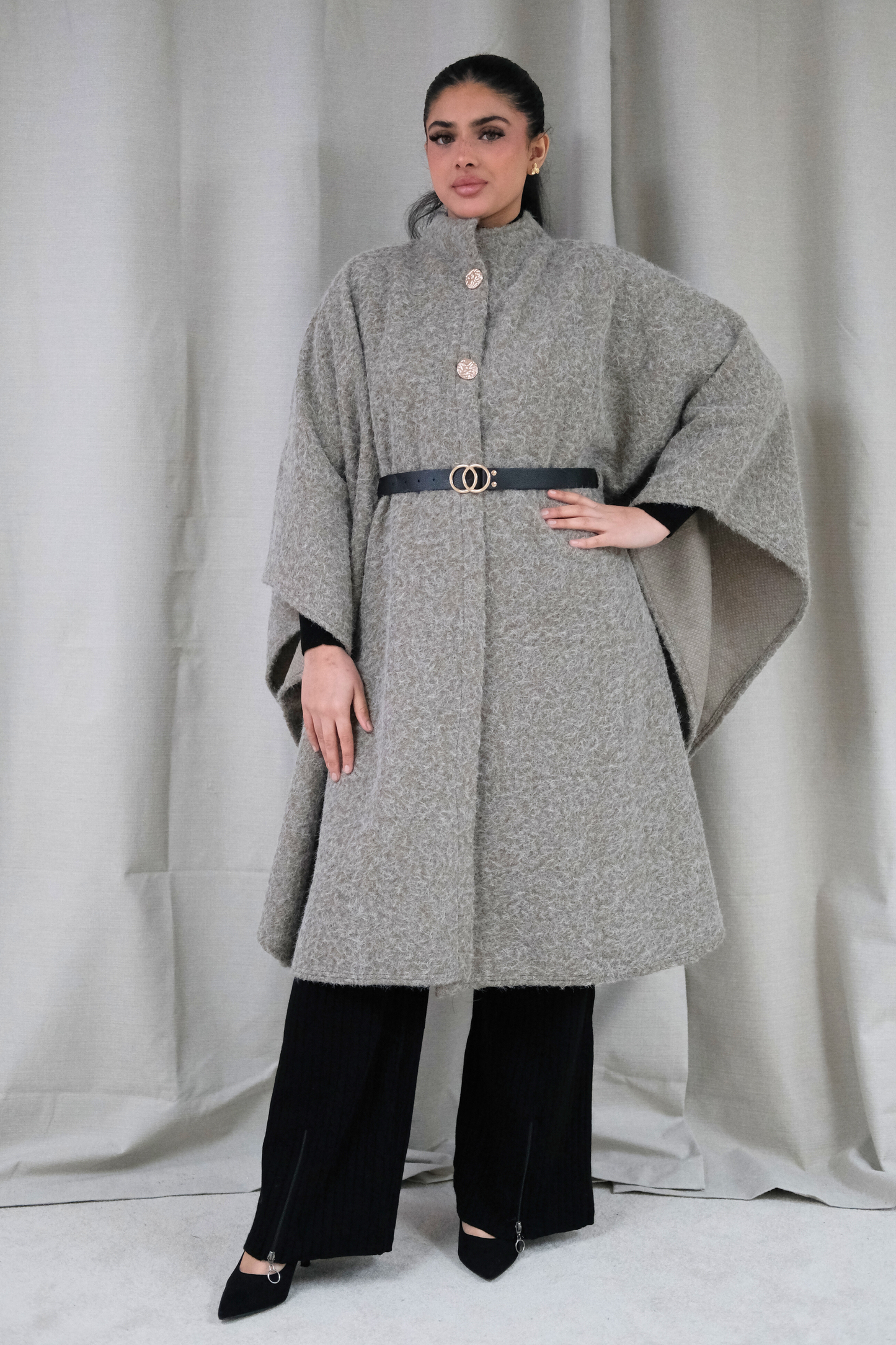 The Alara Beige Belted Cape