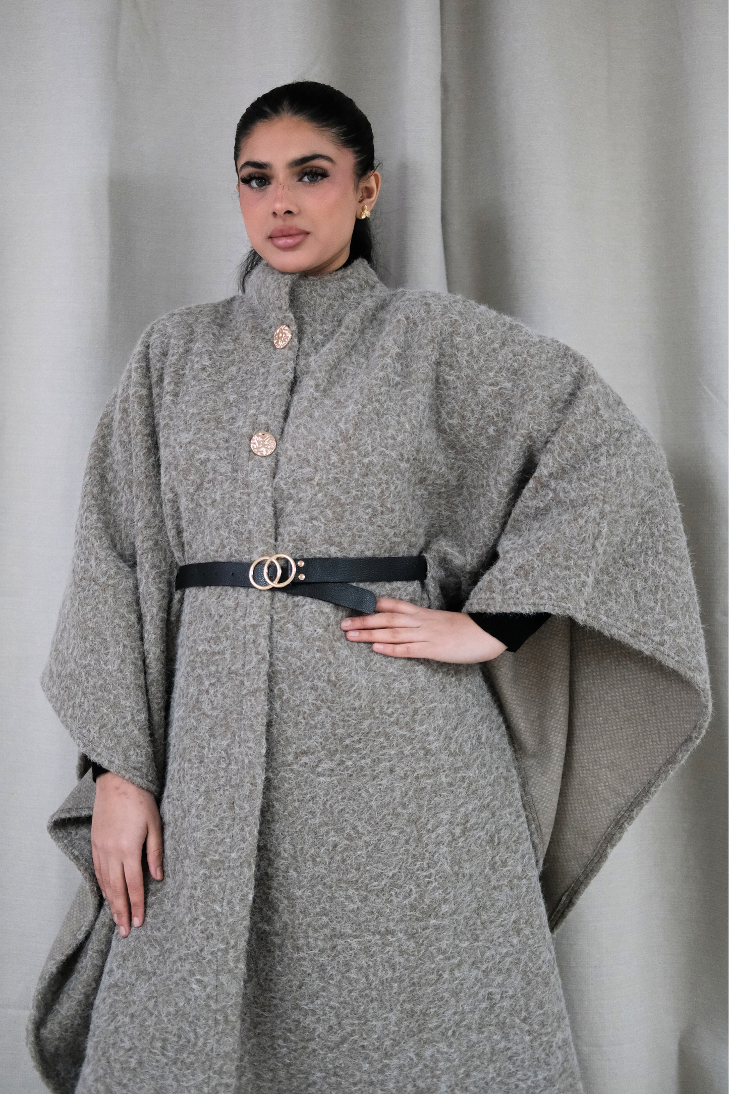 The Alara Beige Belted Cape