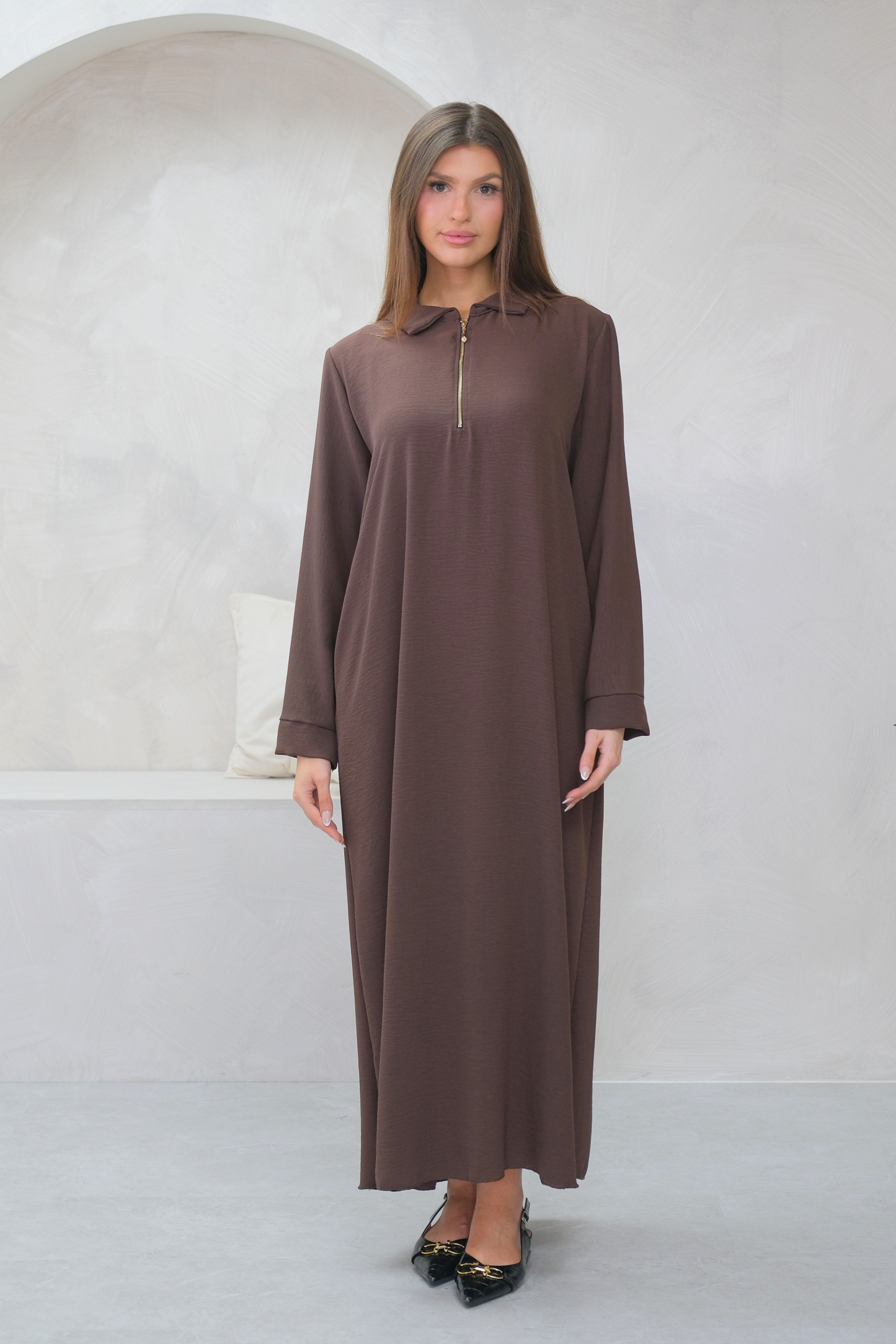 Aura Zip Brown Dress