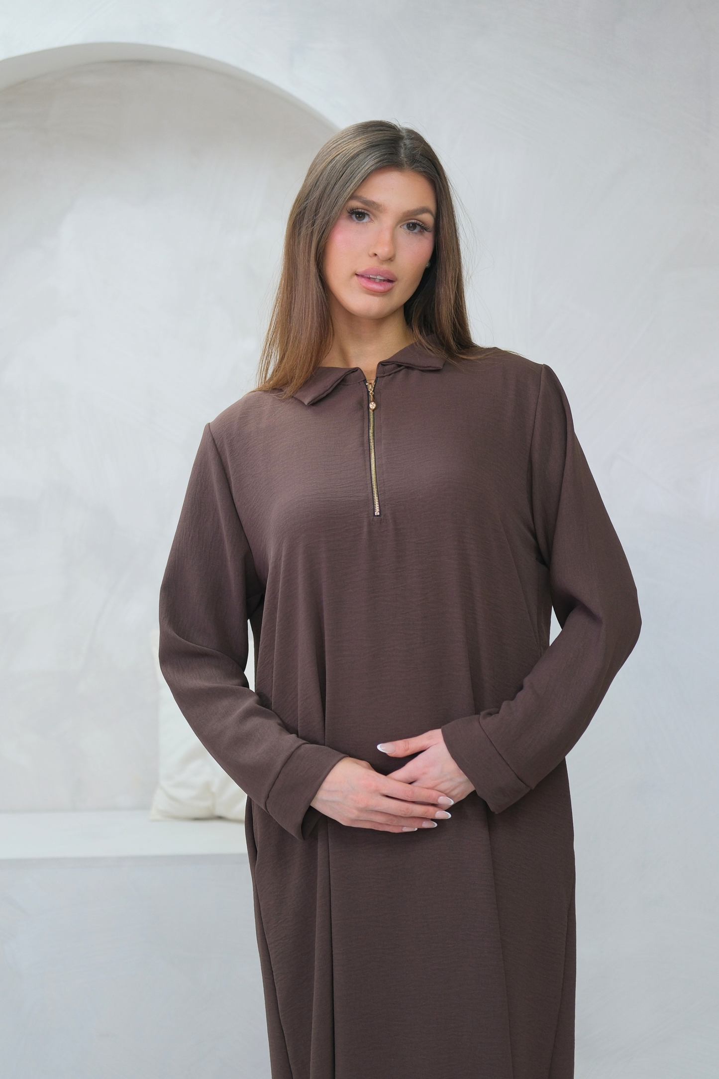 Aura Zip Brown Dress