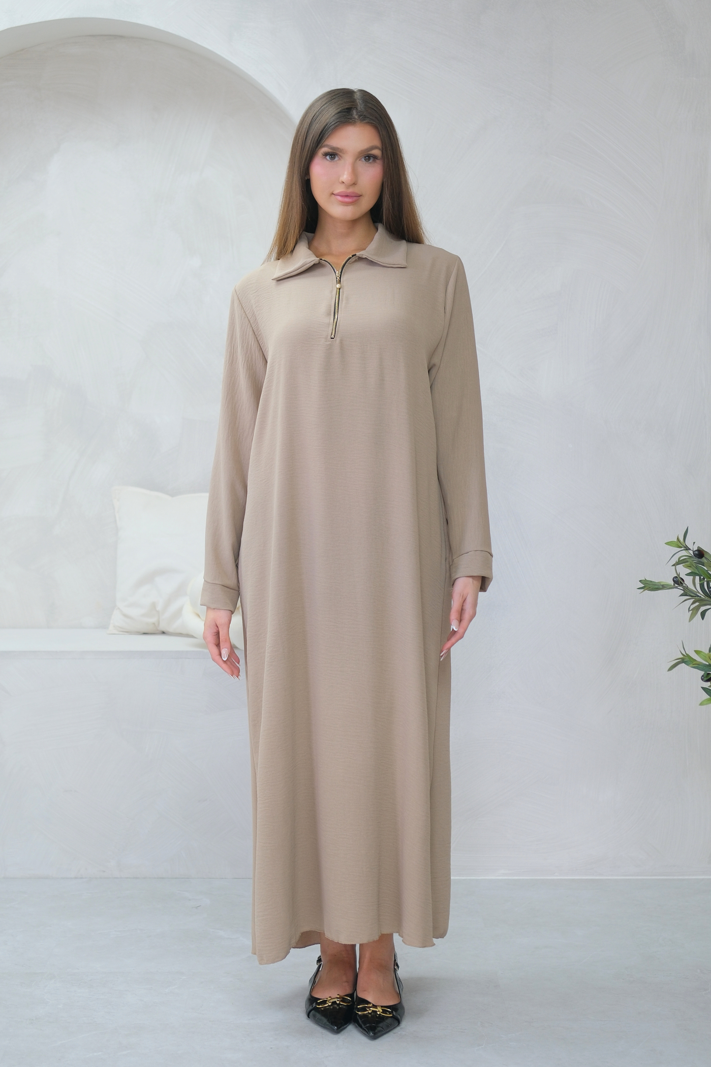 Aura Zip Beige Dress