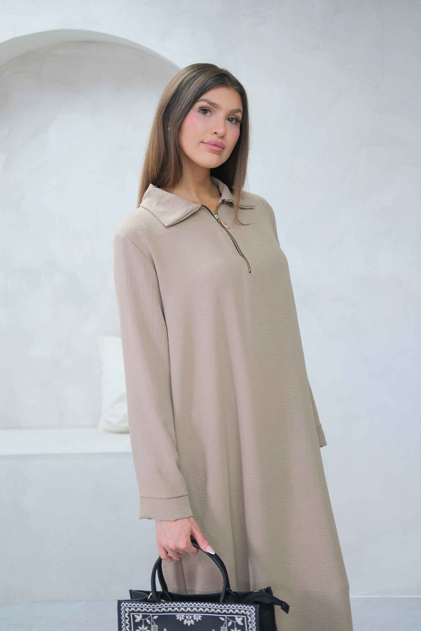 Aura Zip Beige Dress