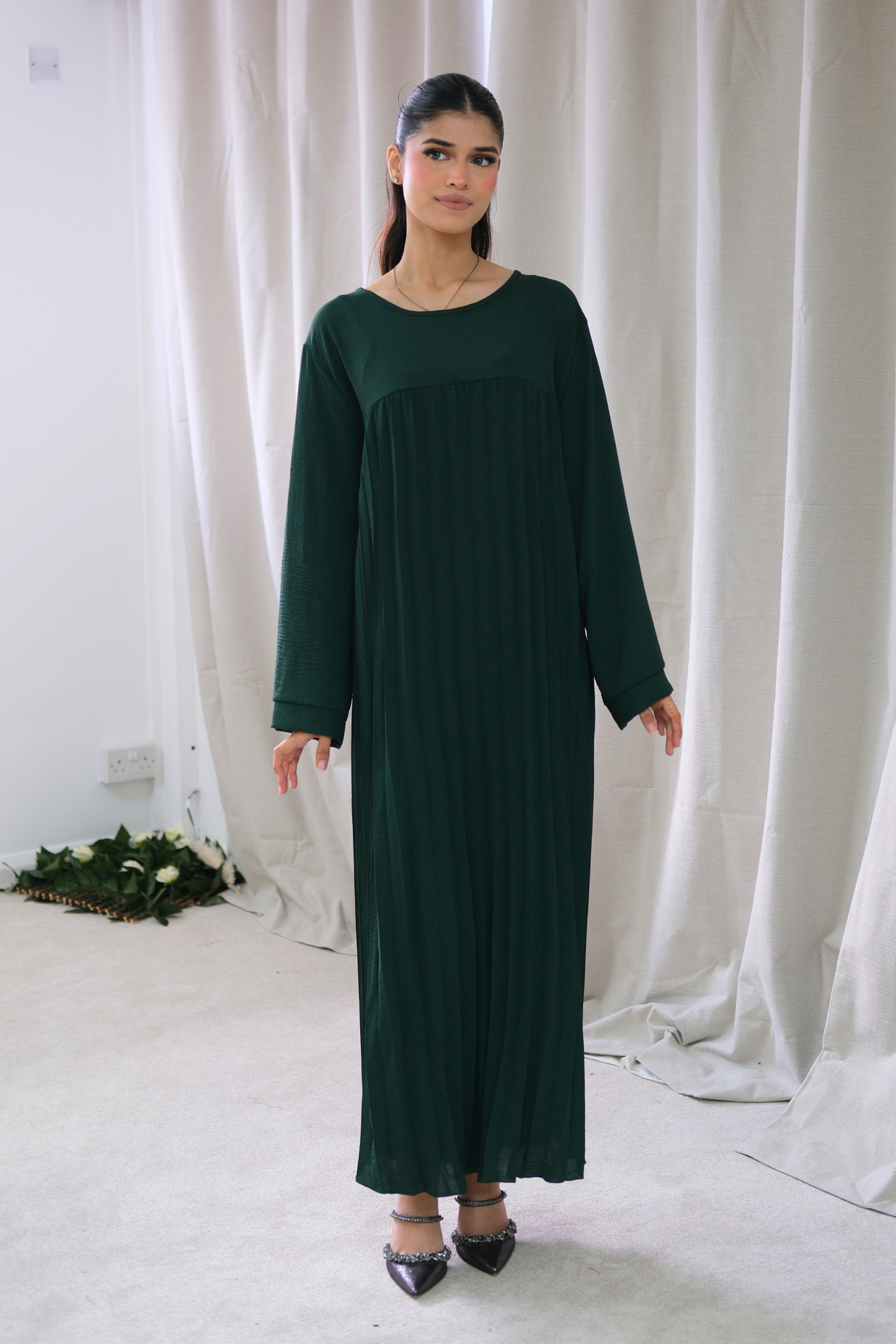 Aria Green Pleated Dress