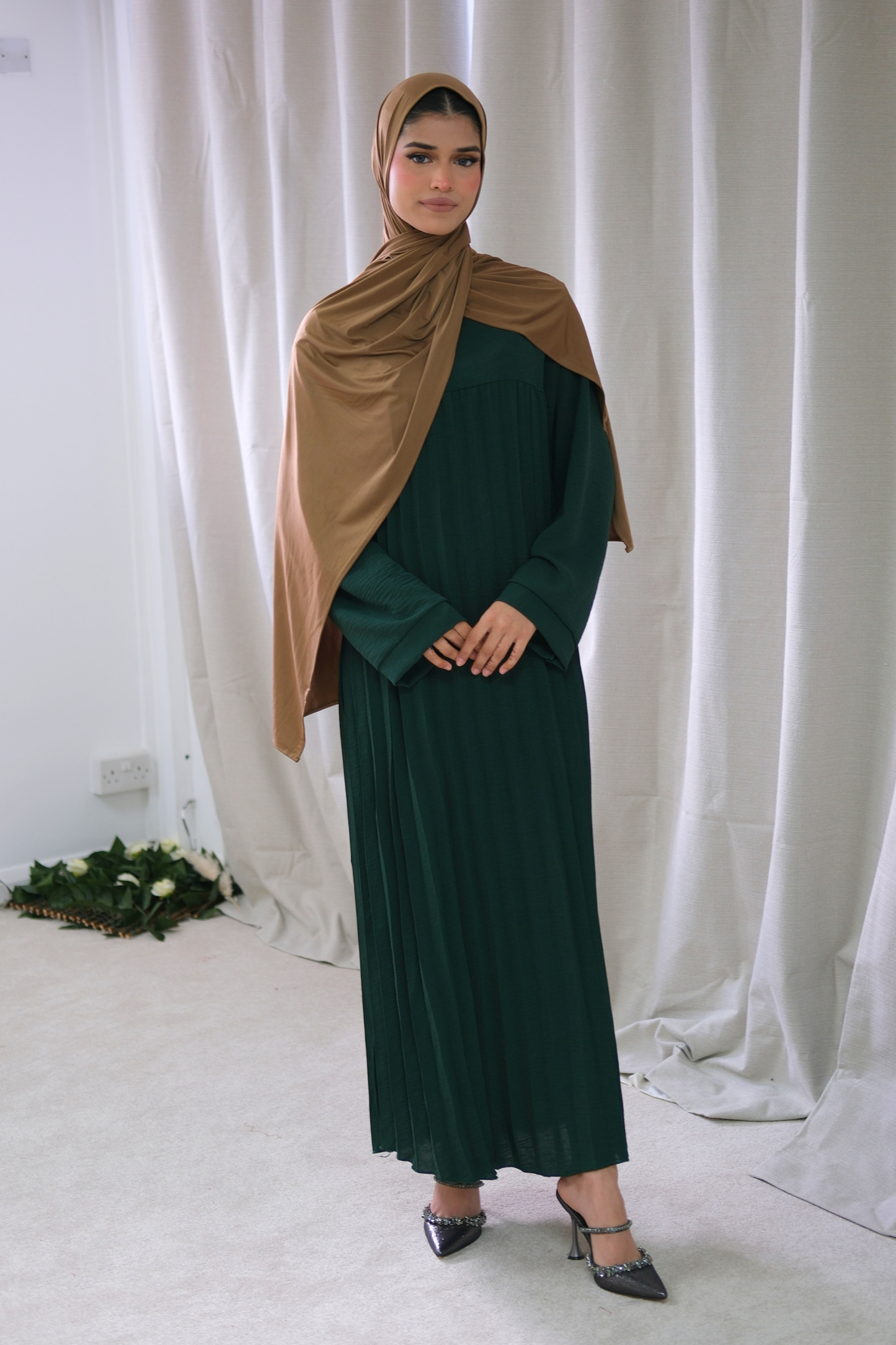 Aria Green Pleated Dress