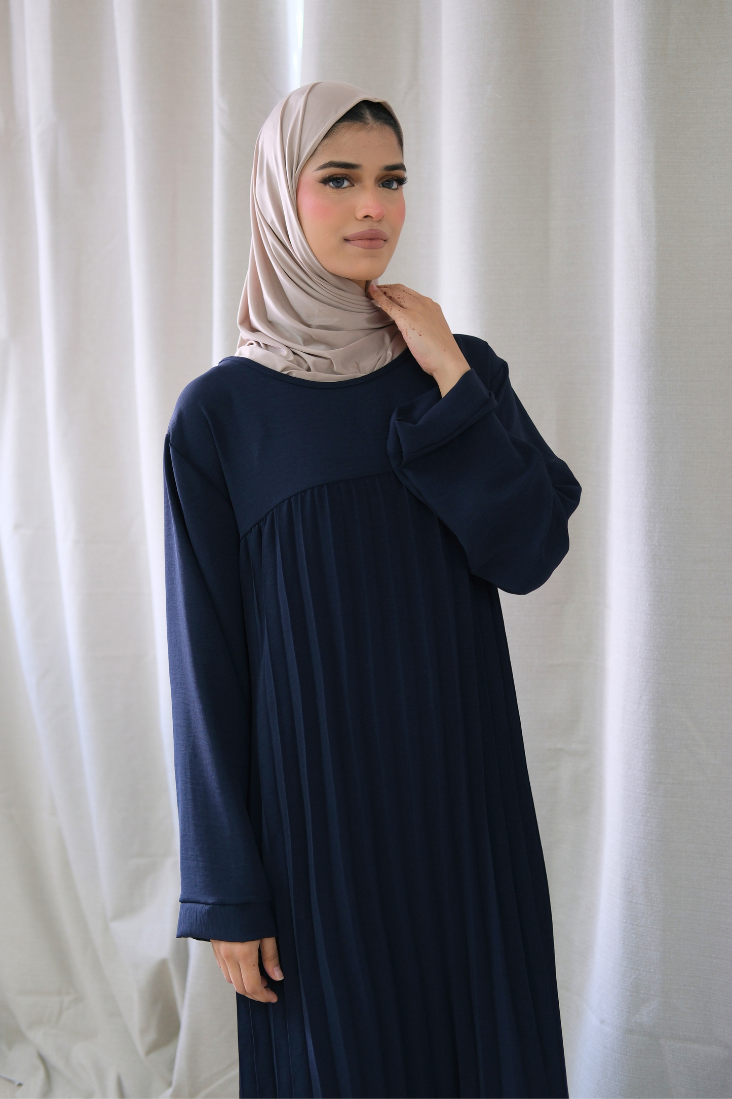 Aria Navy Pleated Dress