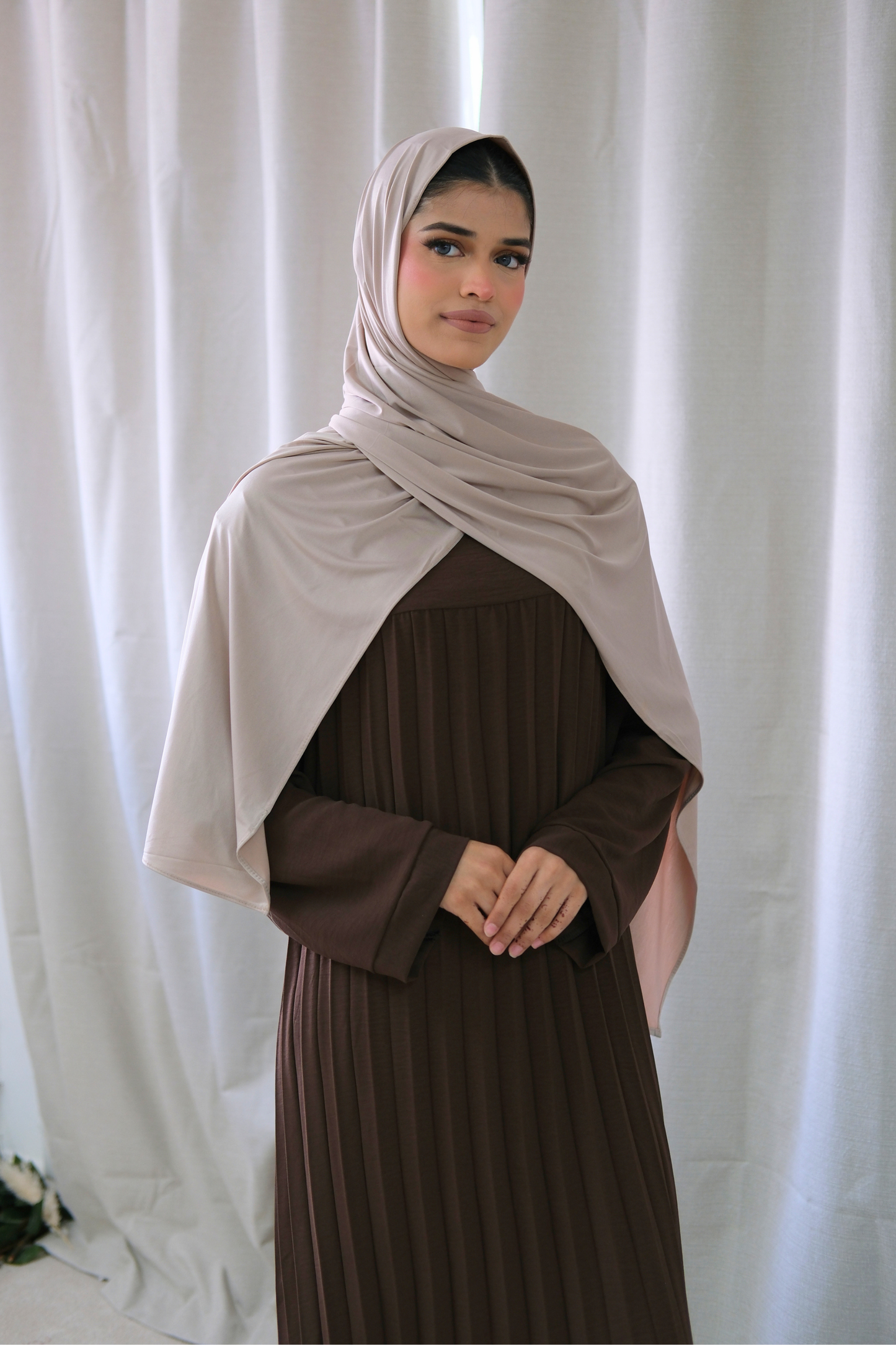 Aria Brown Pleated Dress