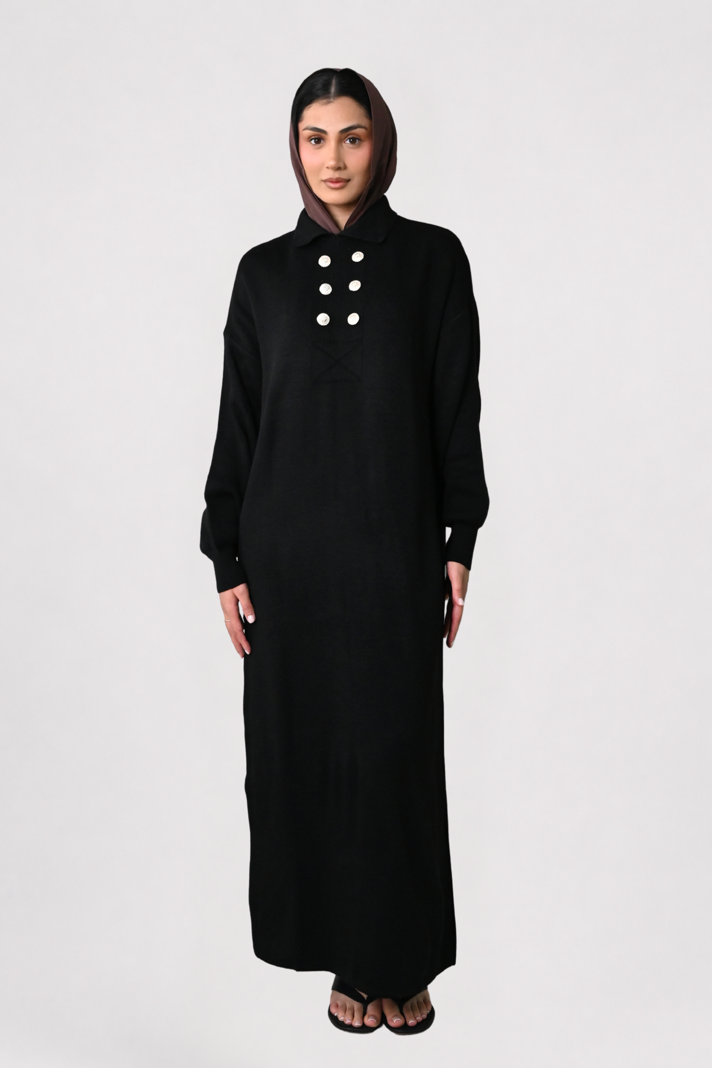 Black Button Detail Knit Dress