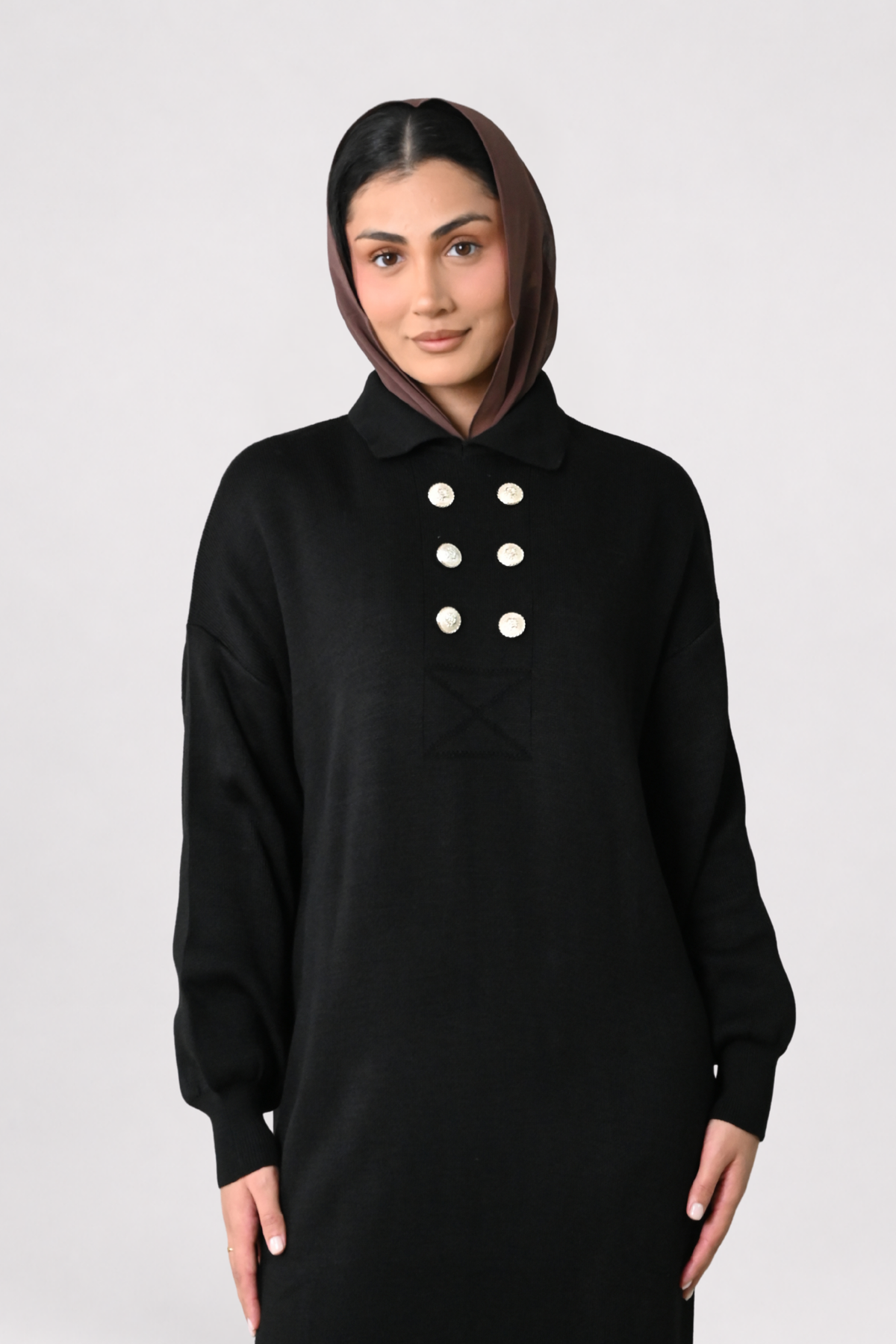 Black Button Detail Knit Dress