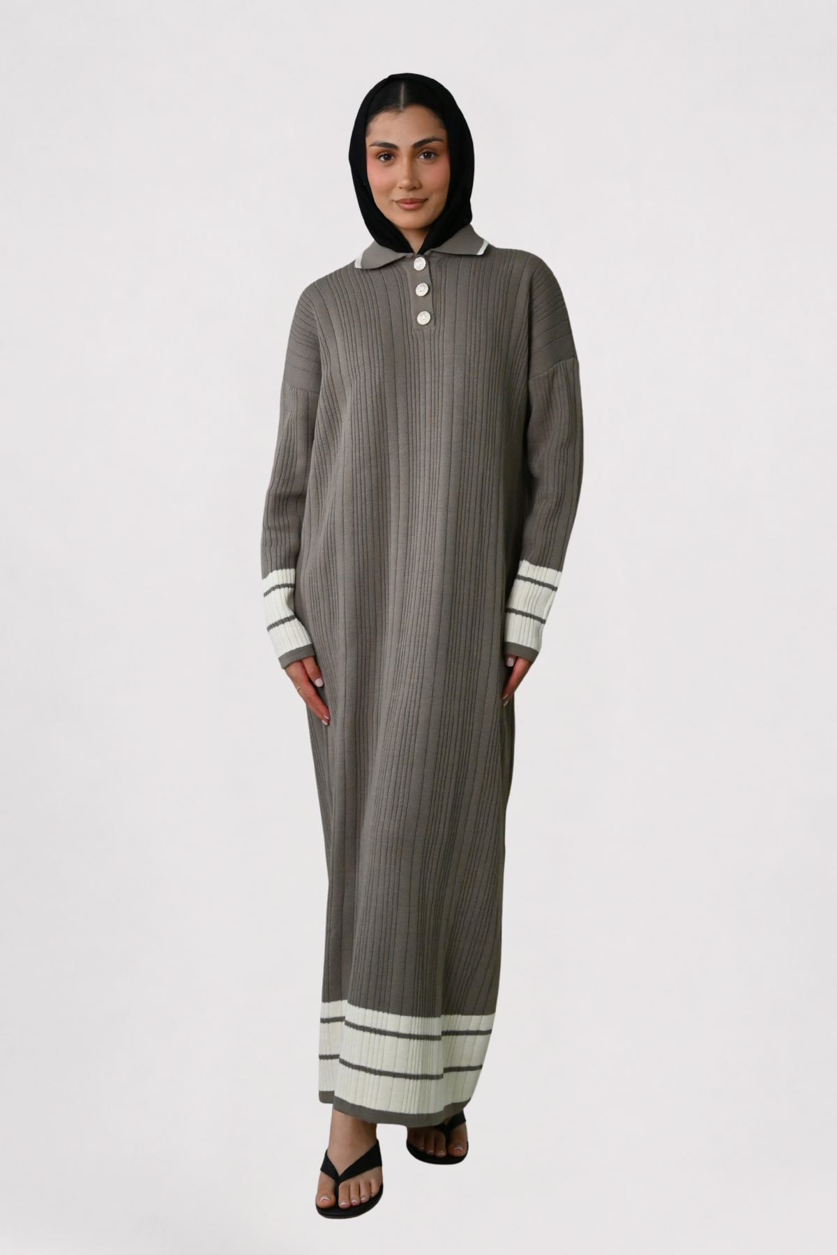Mocha Contrast Rib Knit Dress