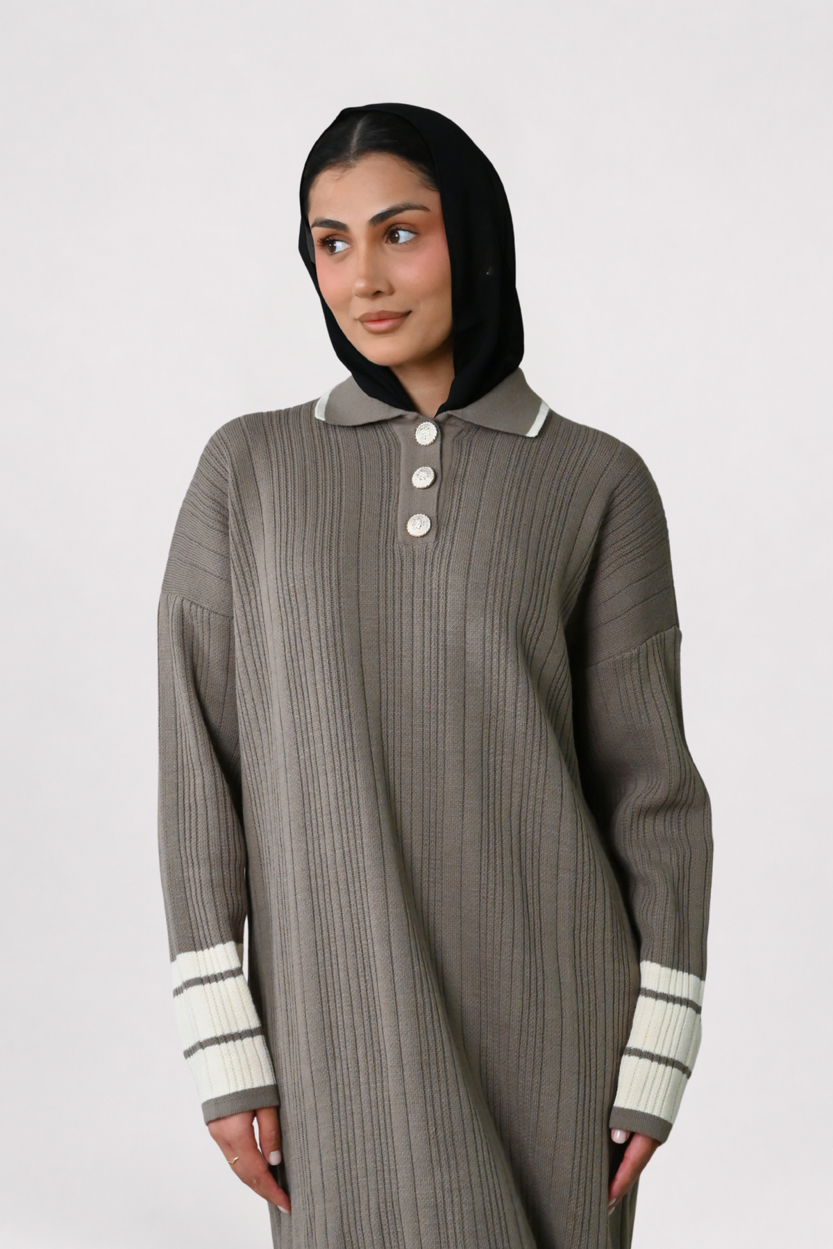 Mocha Contrast Rib Knit Dress