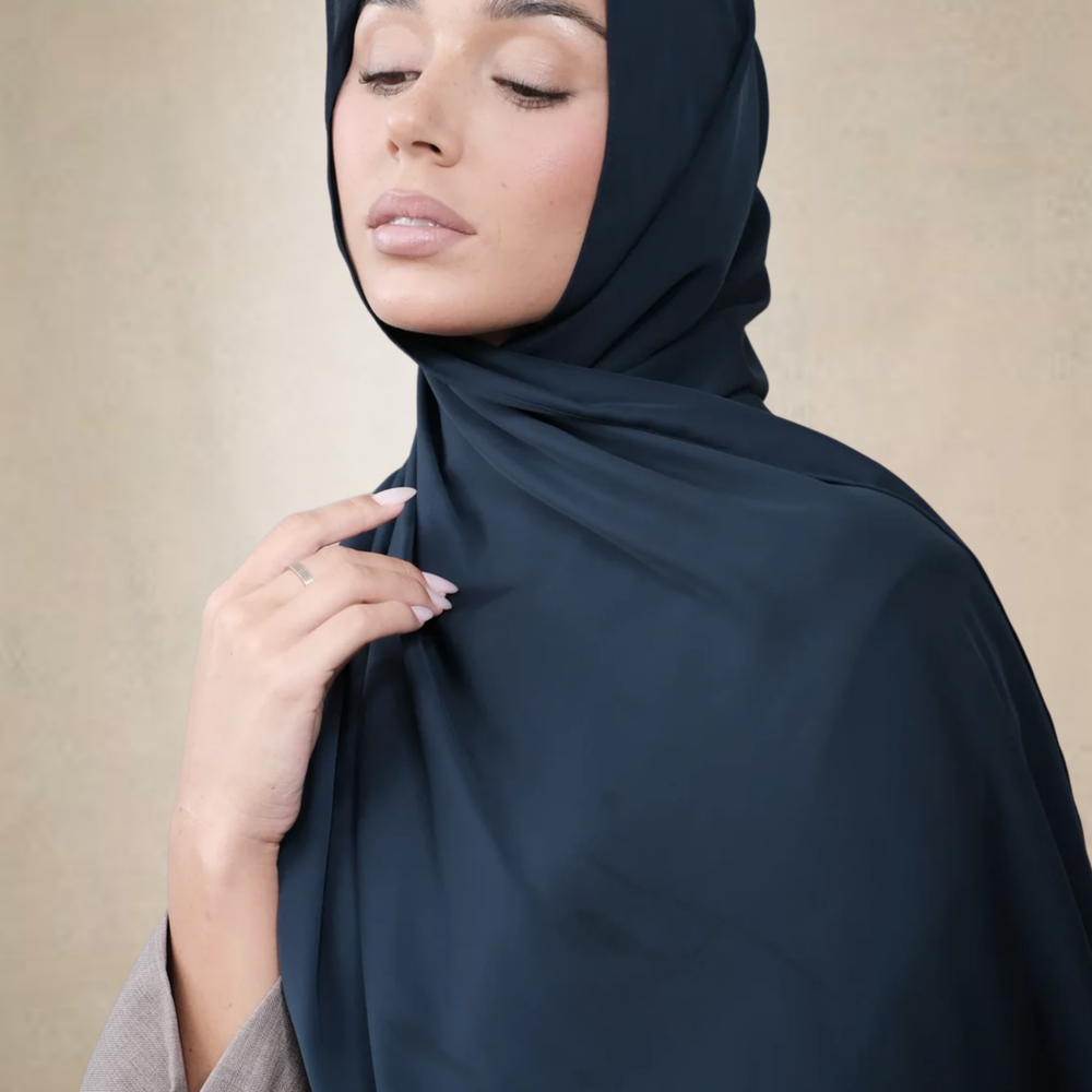 Navy Chiffon Silk Hijab