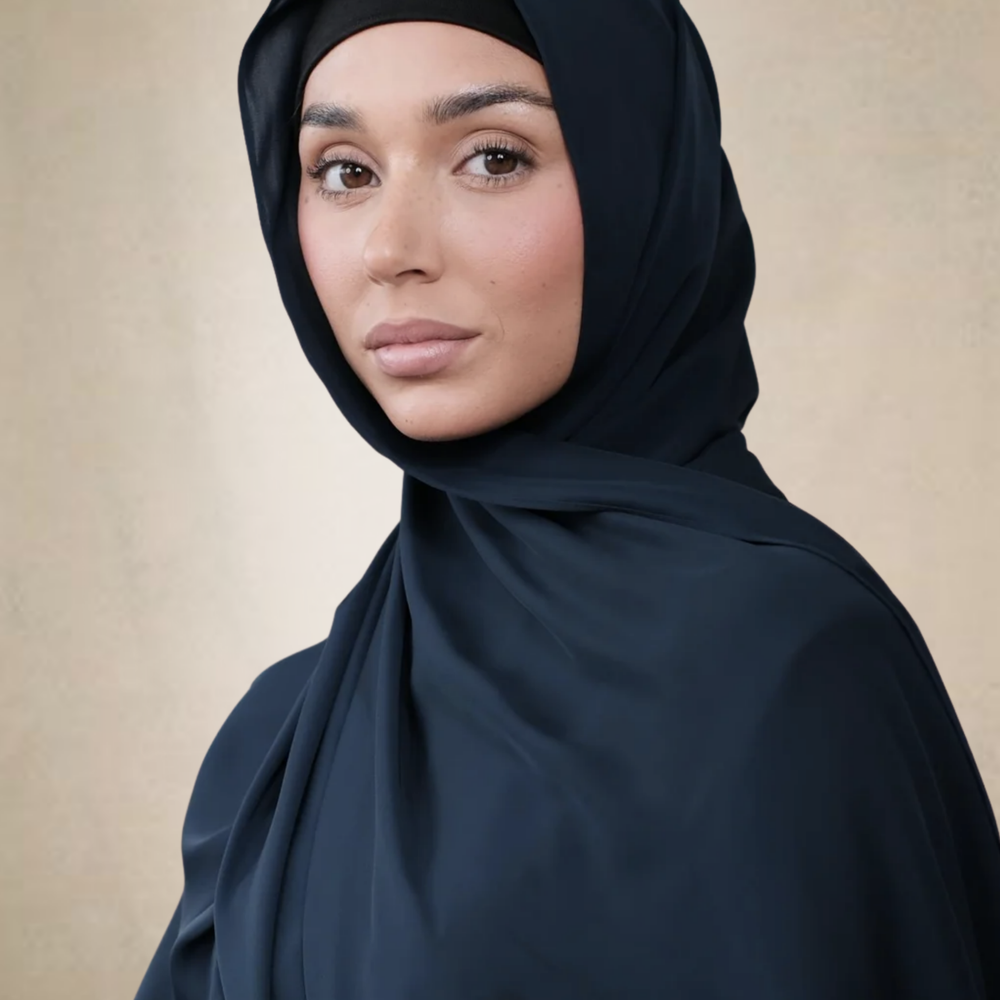 Navy Chiffon Silk Hijab