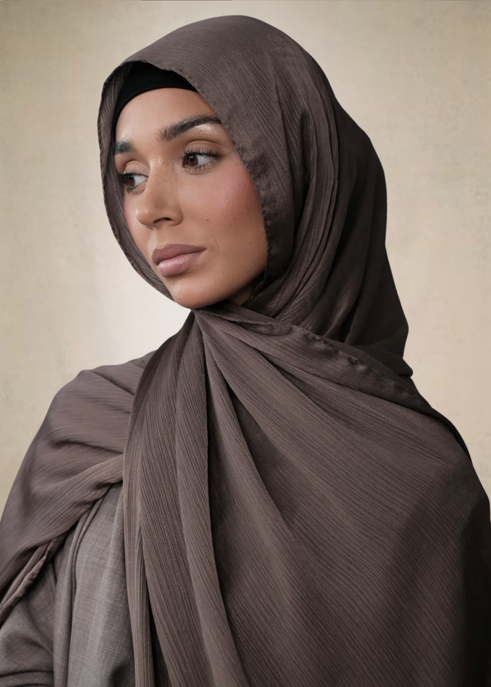 Coffee Crinkle Silk Hijab
