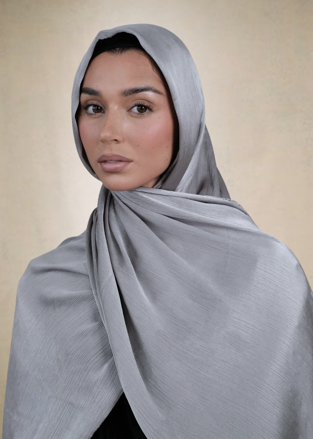 Grey Crinkle Silk Hijab