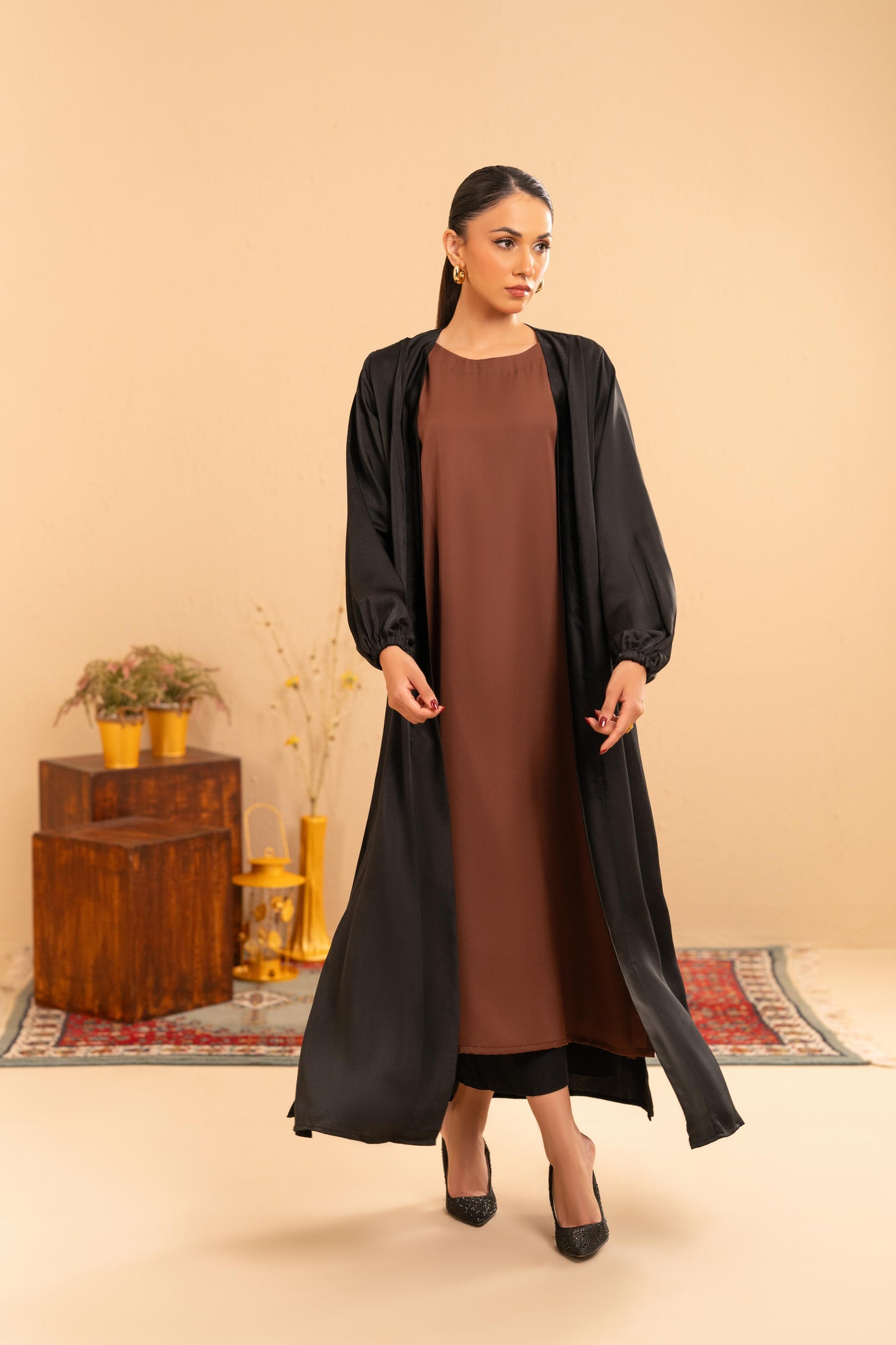 Althea Black Satin Abaya