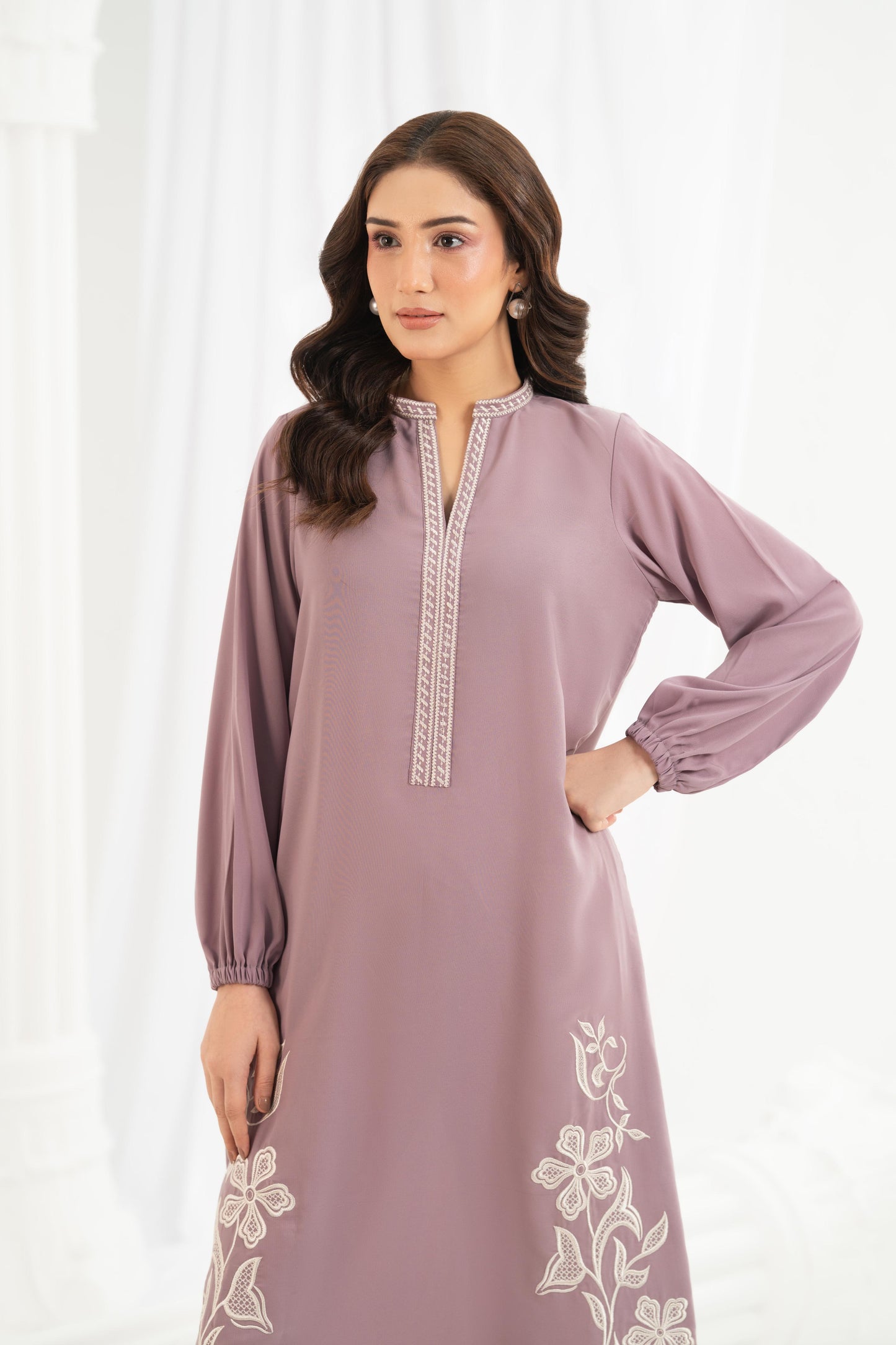 Mauve Floral Embroidered Dress
