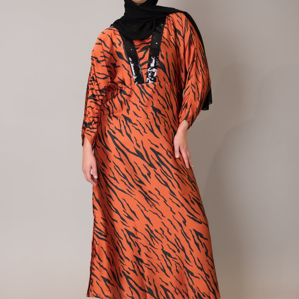 Burnt Orange Animal Kaftan Dress