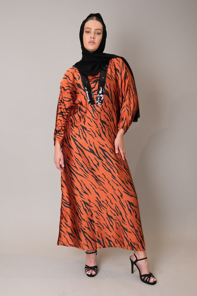 Burnt Orange Animal Kaftan Dress