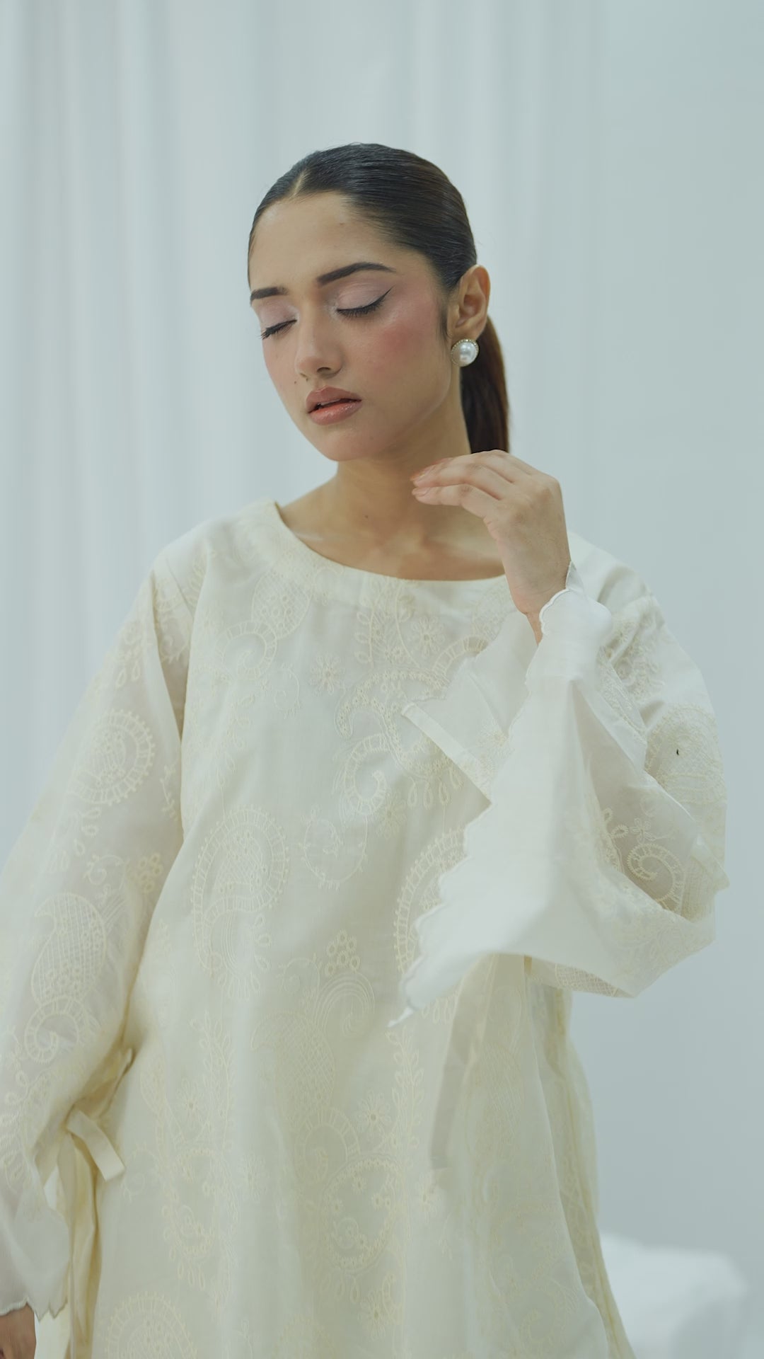 Ivory Embroidered Cotton Co-Ord