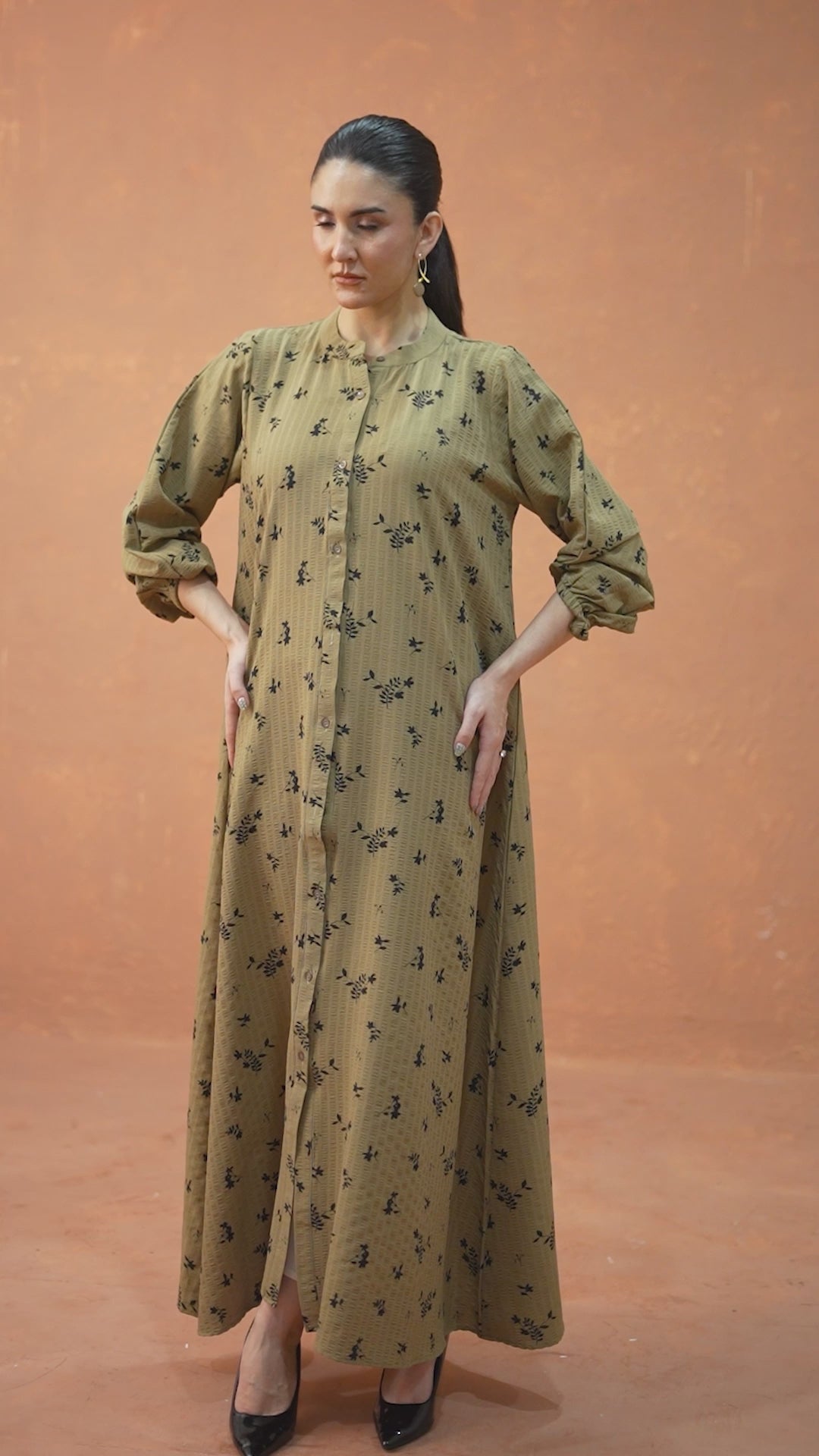 Print Mocha Floral Textured Dress