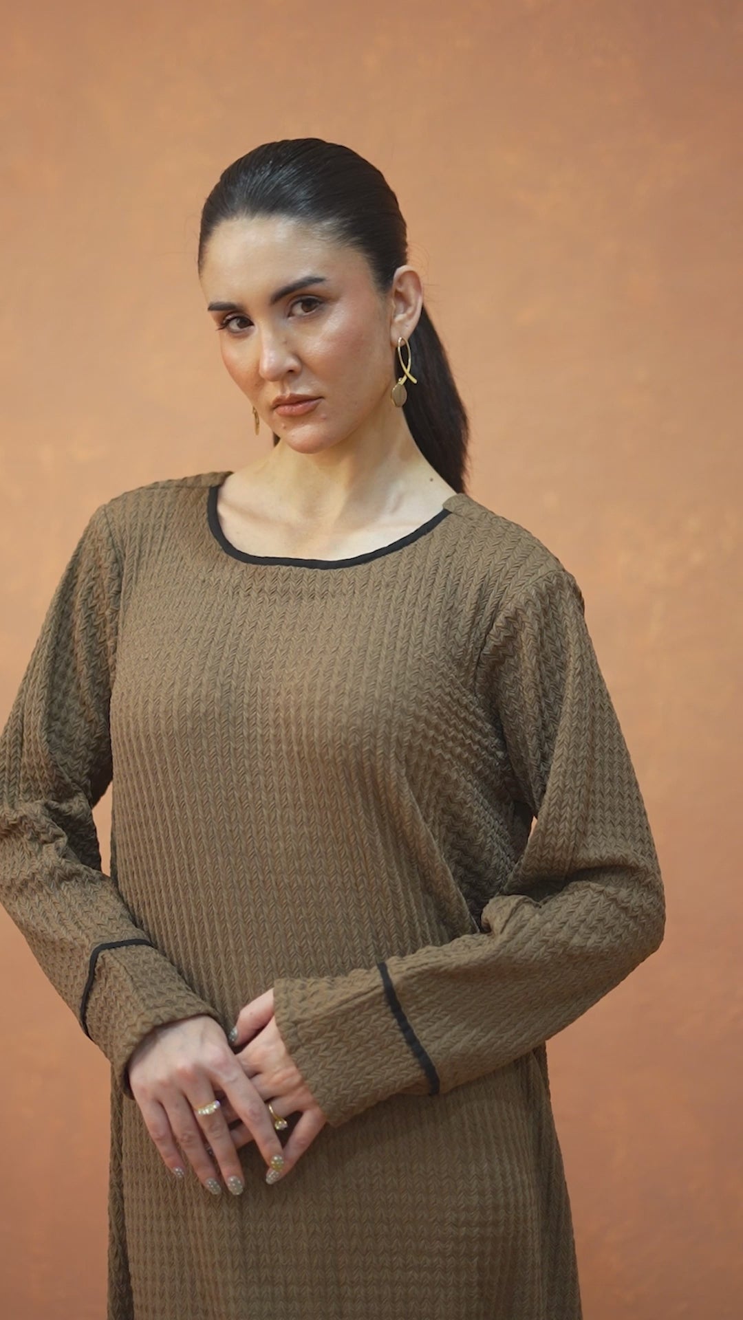 Mocha Textured Jersey Dress