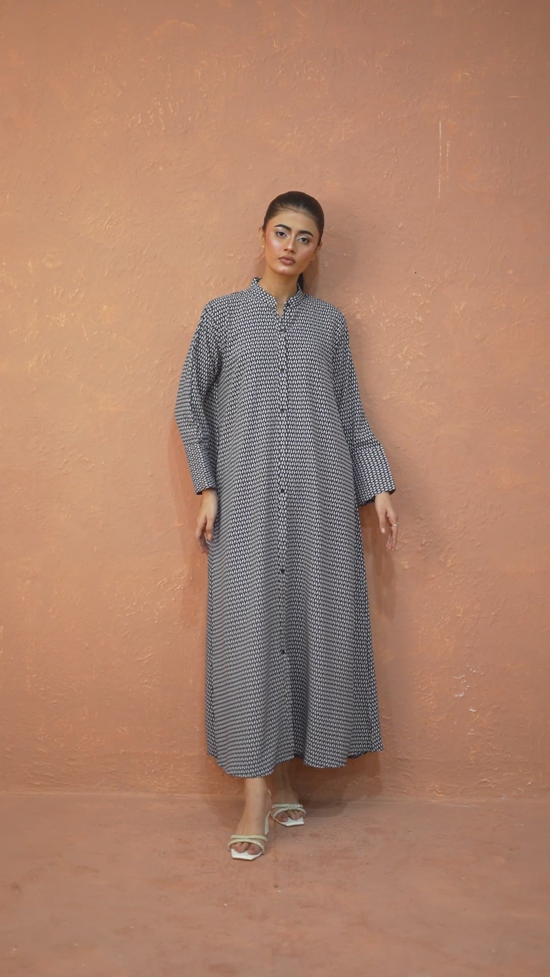 Print Navy Houndstooth Viscose Dress