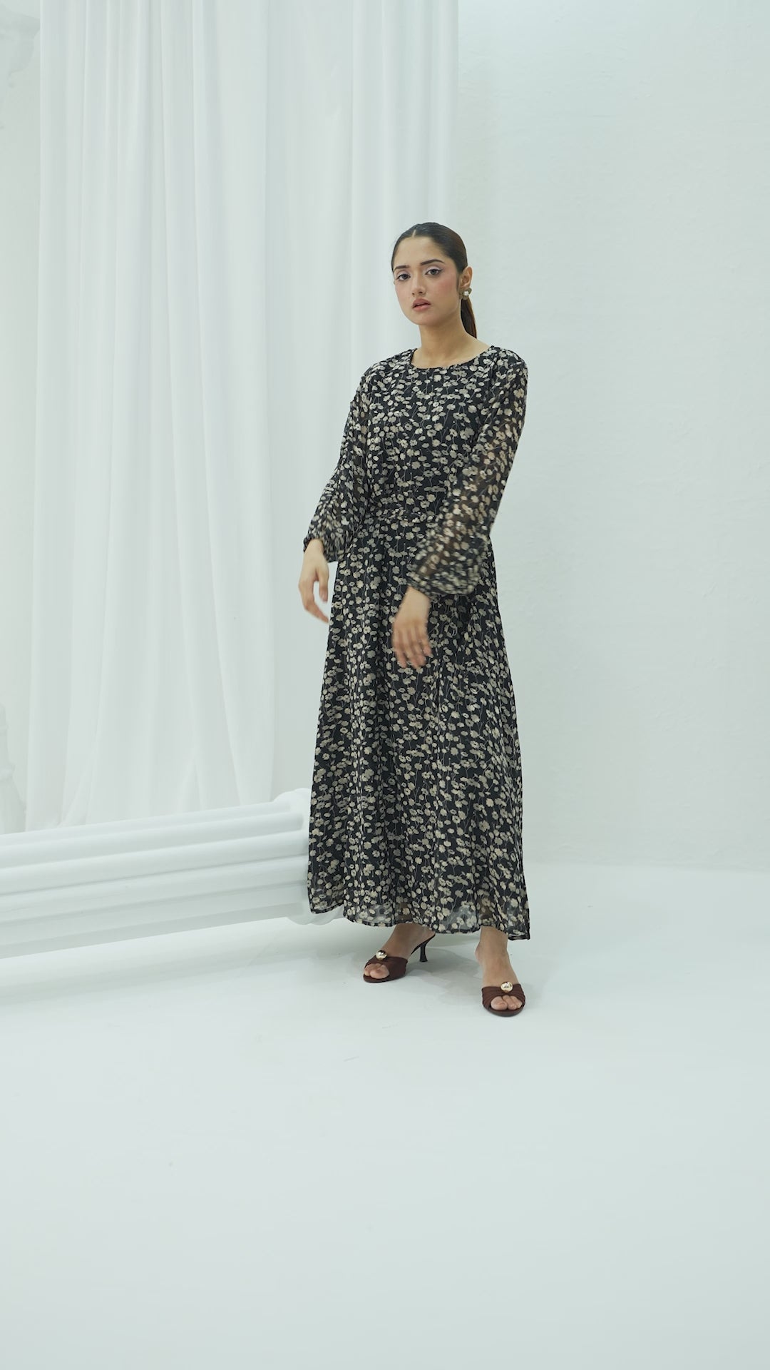 Print Ditsy Belted Dress