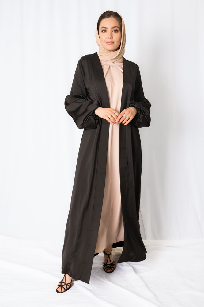 Black Luxury Satin Open Abaya