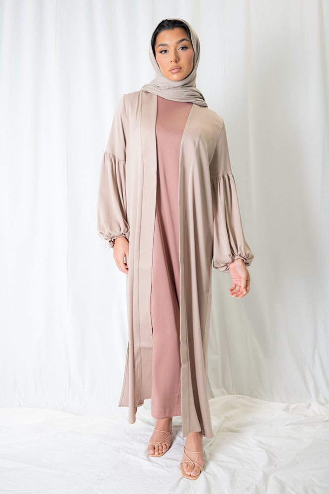Nude Luxury Satin Open Abaya