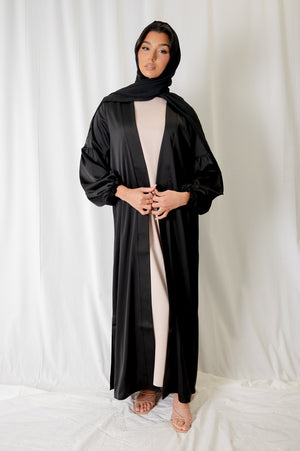 Black Luxury Satin Open Abaya