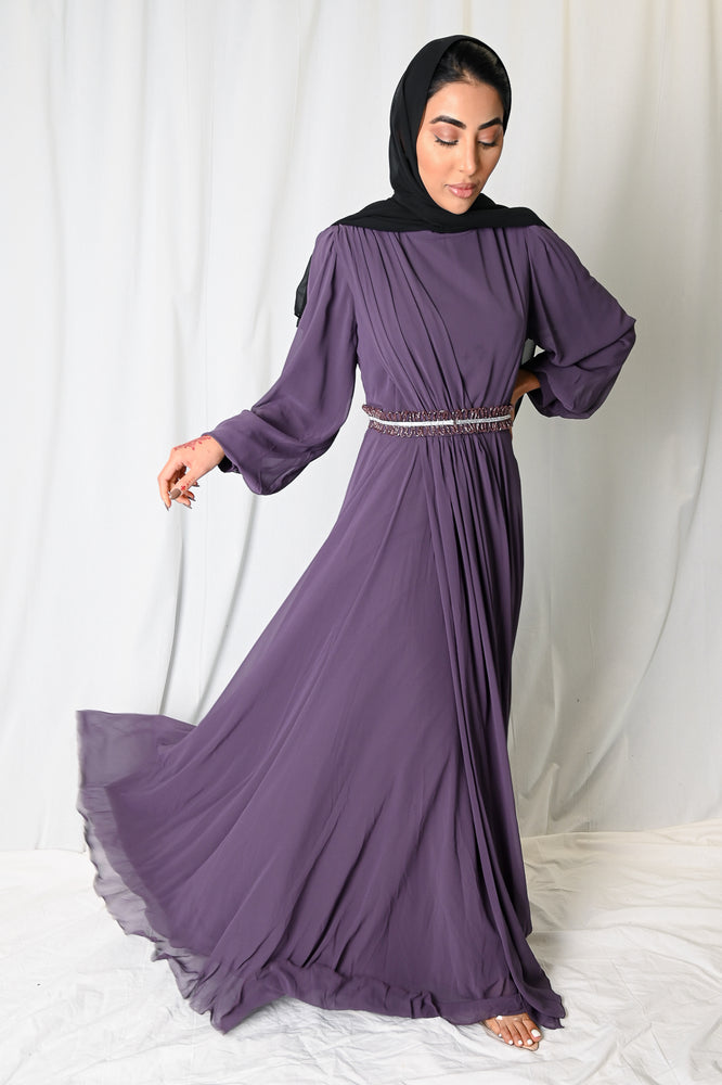 Embellished Purple Evening Gown