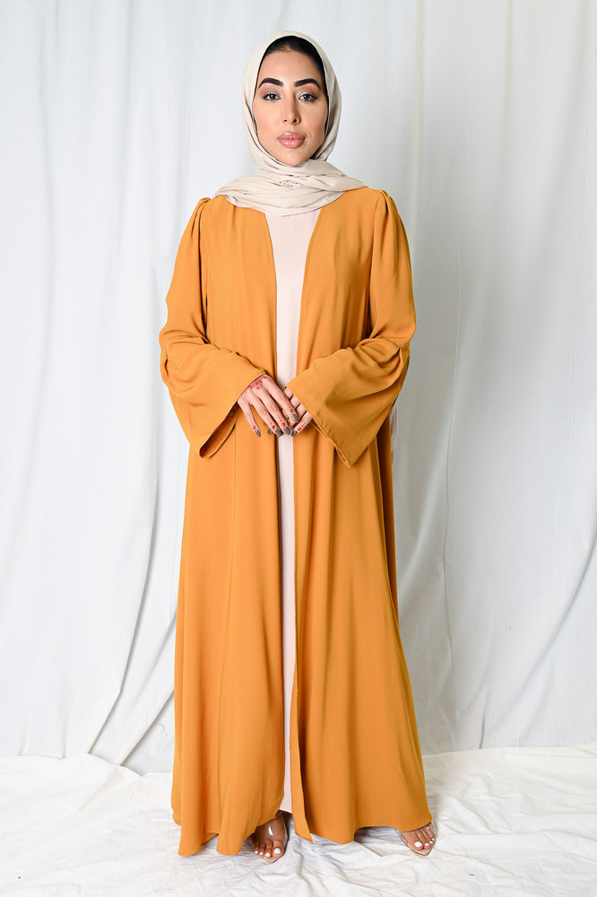 Mustard Wide Sleeve Open Abaya