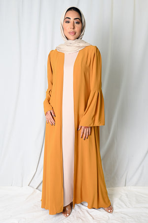 Mustard Wide Sleeve Open Abaya