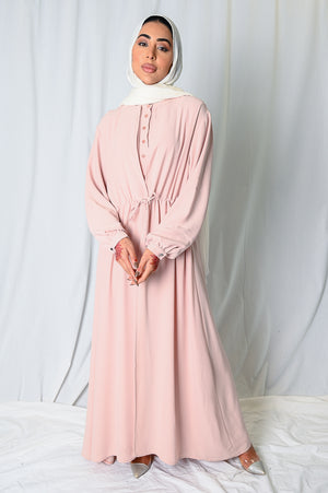 Powder Pink Drawstring Open Abaya